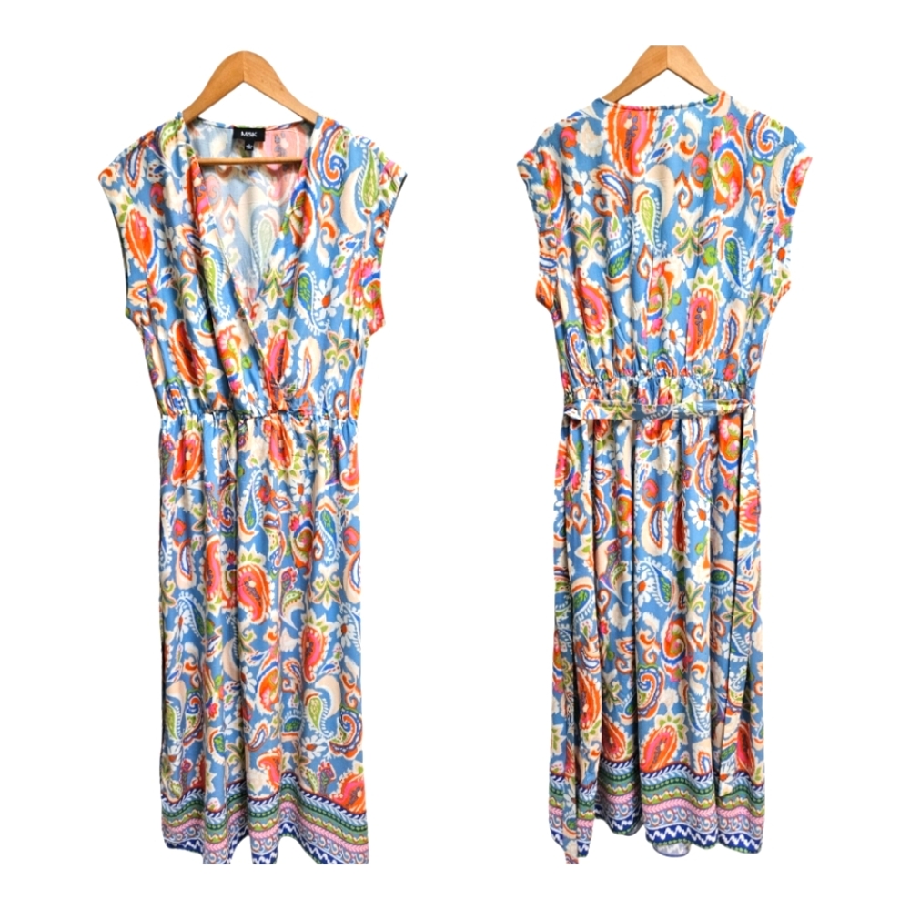 NWOT MSK Summer Floral Paisley Maxi Dress Size L Multicolor Faux Wrap Flowy